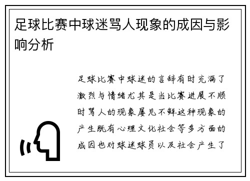 足球比赛中球迷骂人现象的成因与影响分析