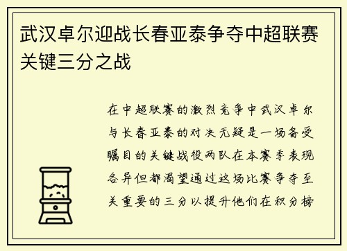 武汉卓尔迎战长春亚泰争夺中超联赛关键三分之战