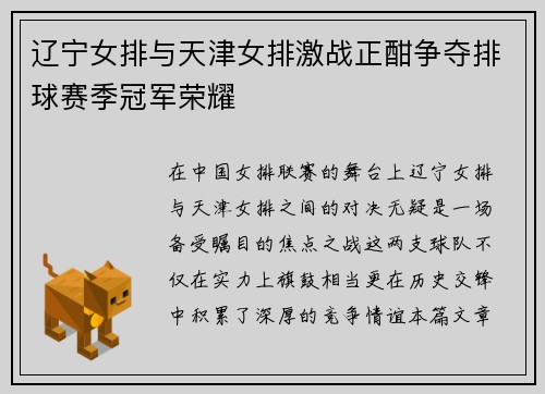辽宁女排与天津女排激战正酣争夺排球赛季冠军荣耀