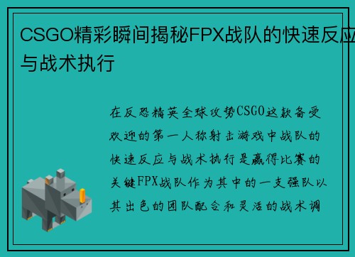 CSGO精彩瞬间揭秘FPX战队的快速反应与战术执行